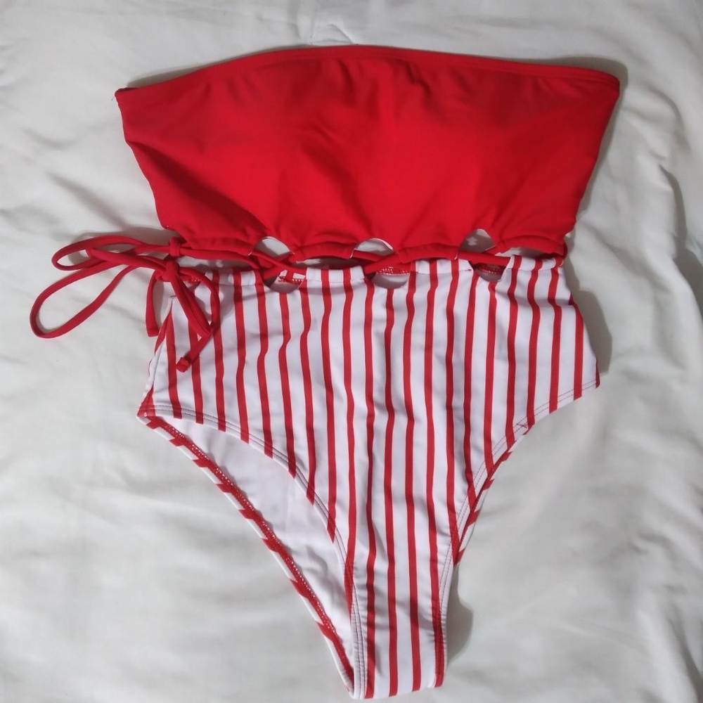 Red Striped One-Piece Swimsuit